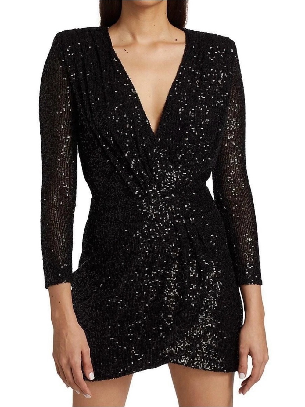 Ramy Brook Becky Sequin Mini Dress Size 4 Cocktail Evening Party Black LBD NWT